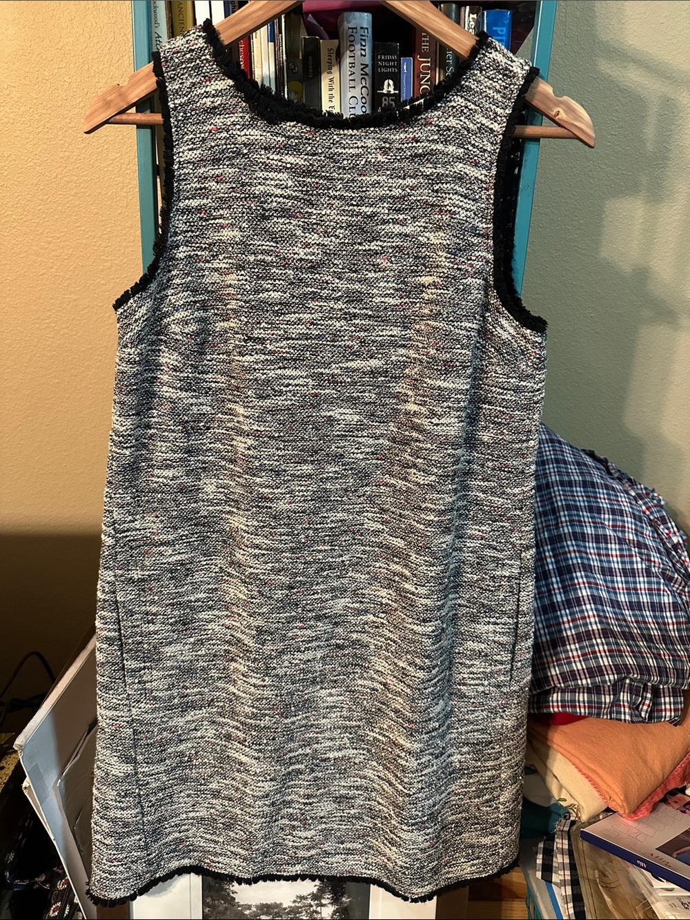 LOFT Black and White with Splash of Color Textured Sleeveless Shift Dress